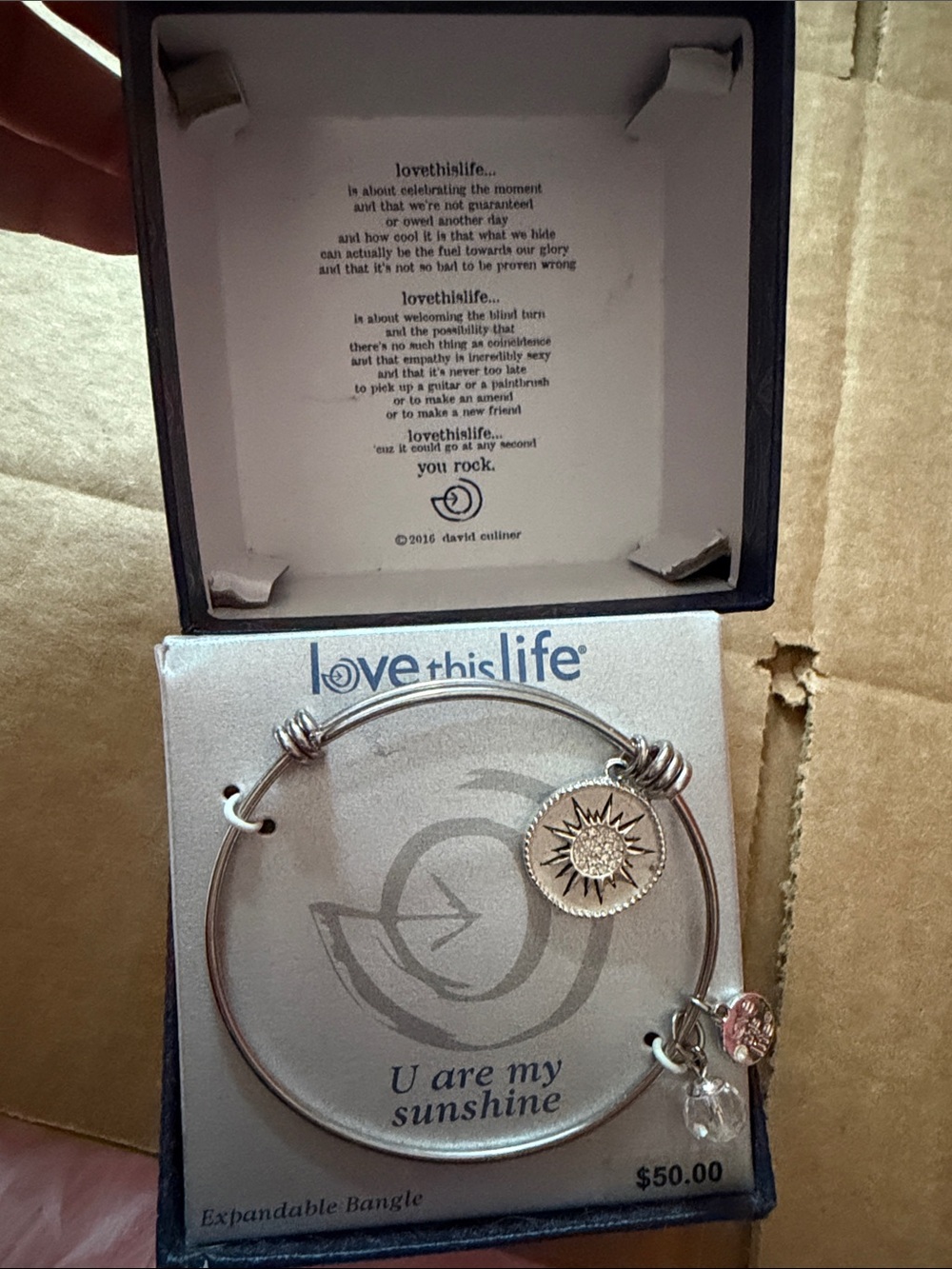 Love is Life…U Are My Sunshine Silver Expandable Bangle NIB